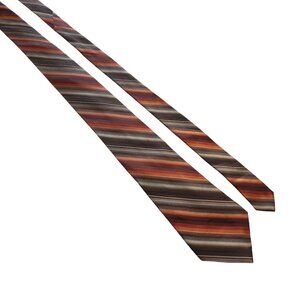 Vintage Striped Brown Orange Axist Men Necktie Silk Retro Office Gift Mid Centry